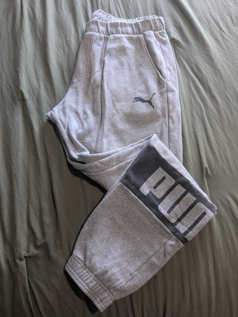Men's PUMA Fleece Joggers Grey Size XL Pockets